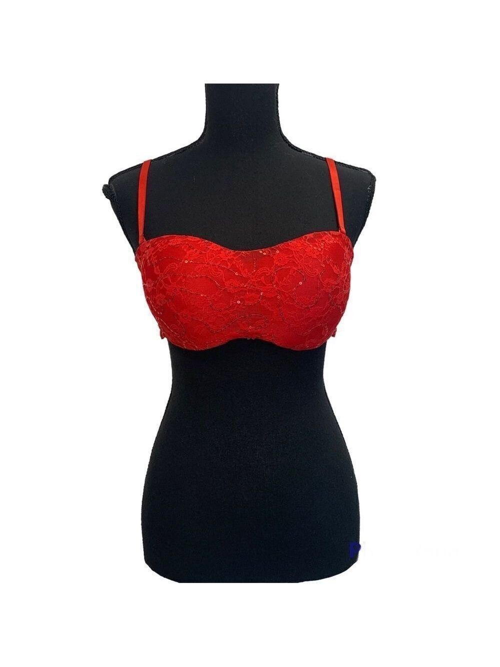 RED lace sequin bra crop top Sz L